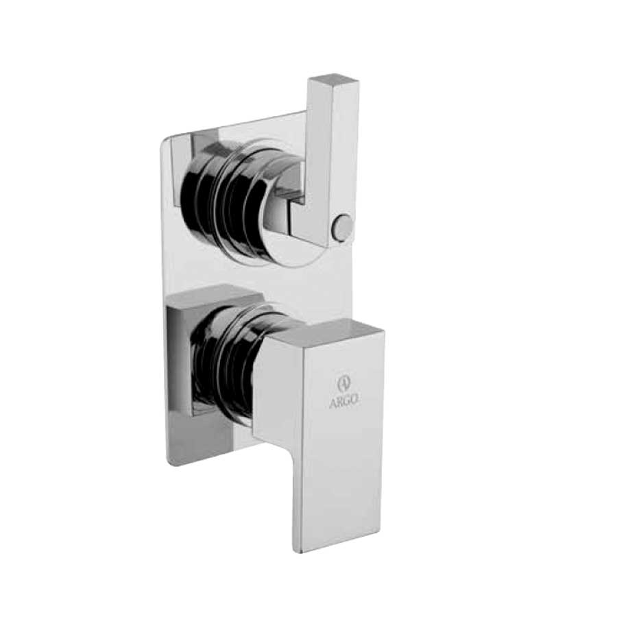 Grifo de ducha empotrado de forma cuadrada con desviador de dos vías, acabado cromado y cuerpo de pared de latón, colección More de Argo Rubinetterie